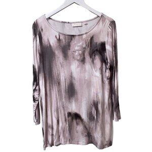 BELLE Kim Gravel Top Size Small Gray Pink Watercolor Womens Tunic Tee 3/4 Sleeve